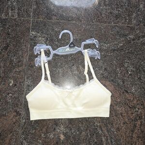 dELiA*s Cream Ribbed Lace-Trim Bralette